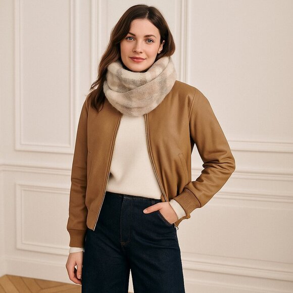 Anthropologie Ampato Twisted Infinity Cowl Scarf NWT in Cream Grey Caramel - Picture 1 of 10